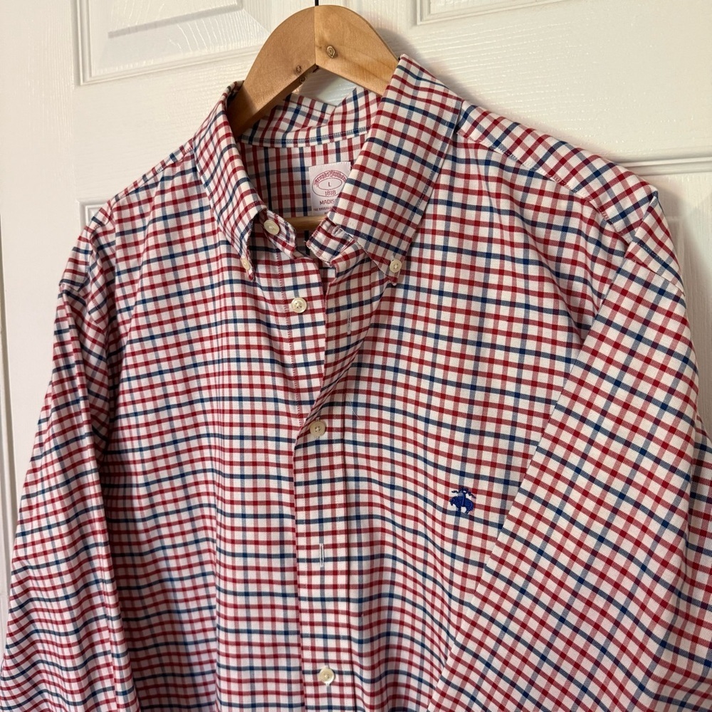 Brooks Brothers Madison Fit Gingham Non-Iron Sulpima Cotton Dress Shirt Large - Picture 3 of 7